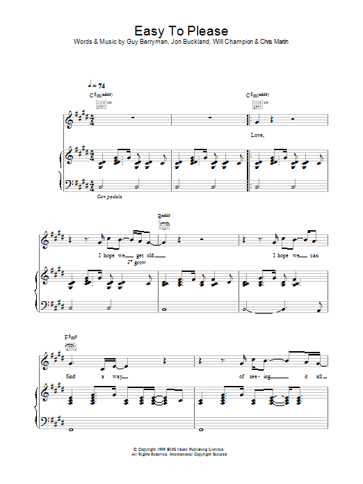 Easy To Please (Piano, Vocal & Guitar Chords) von Coldplay