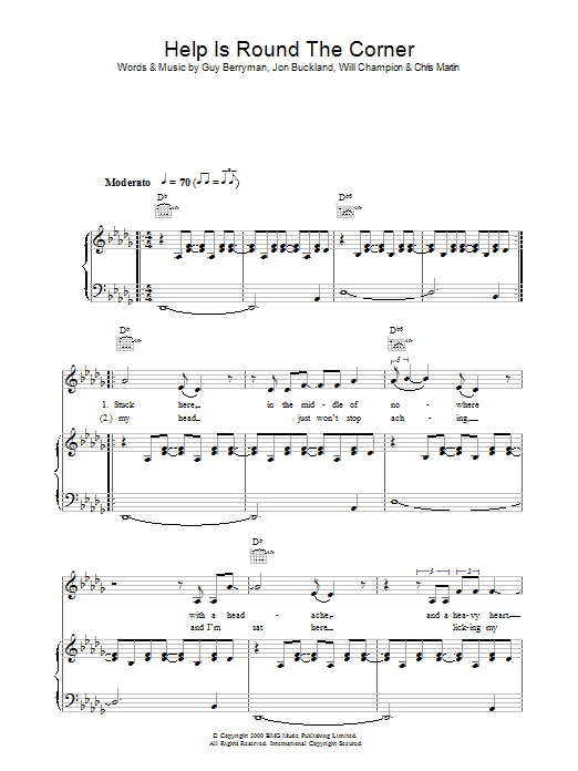 Help Is Round The Corner (Piano, Vocal & Guitar Chords) von Coldplay