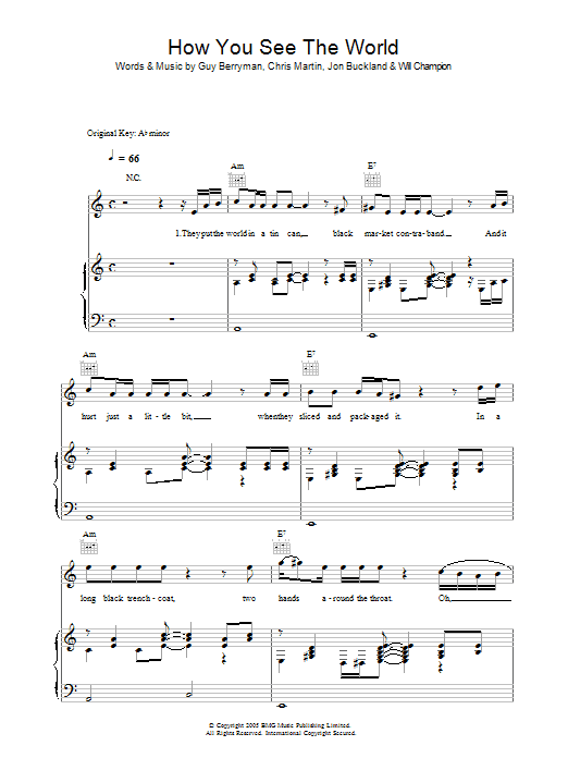 How You See The World (Piano, Vocal & Guitar Chords) von Coldplay