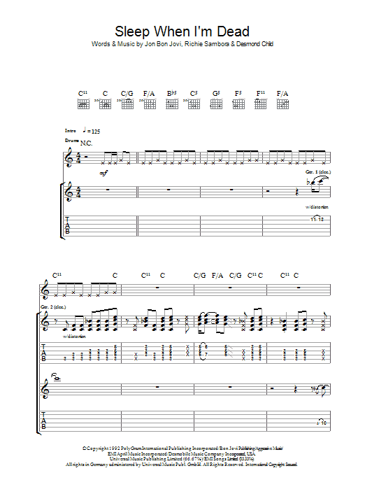 I'll Sleep When I'm Dead (Guitar Tab) von Bon Jovi