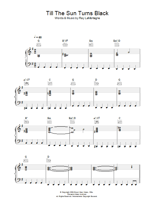 Till The Sun Turns Black (Piano, Vocal & Guitar Chords) von Ray LaMontagne