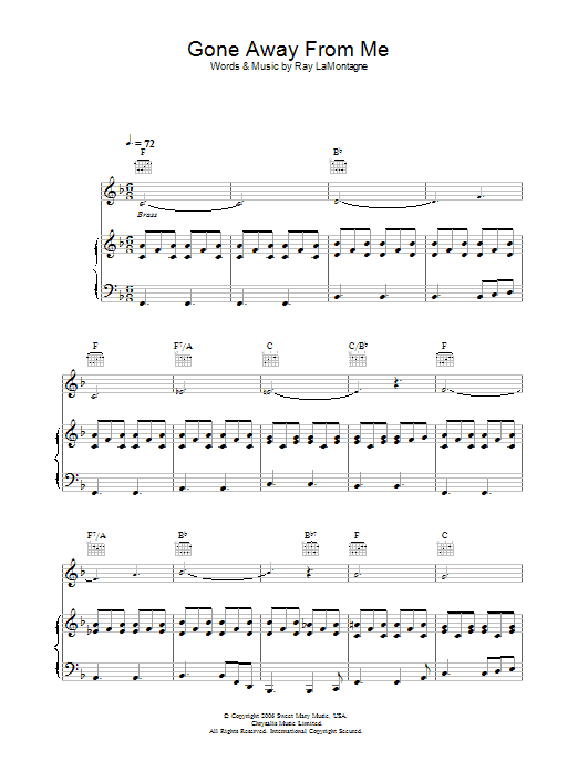 Gone Away From Me (Piano, Vocal & Guitar Chords) von Ray LaMontagne