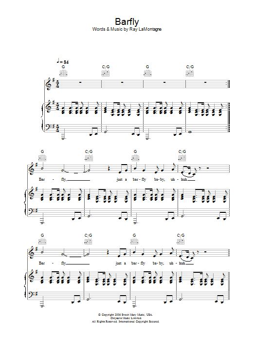 Barfly (Piano, Vocal & Guitar Chords) von Ray LaMontagne