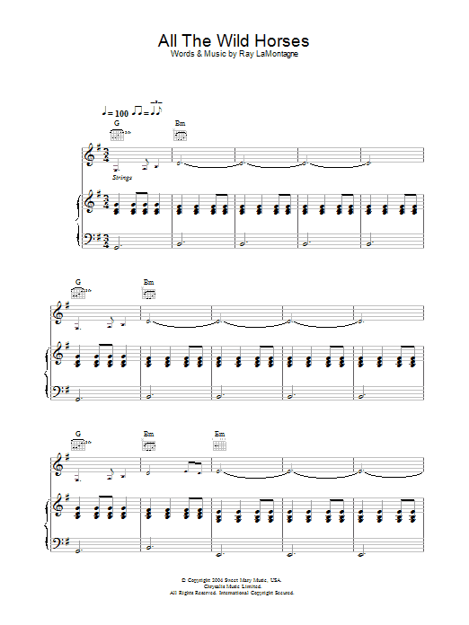 All The Wild Horses (Piano, Vocal & Guitar Chords) von Ray LaMontagne