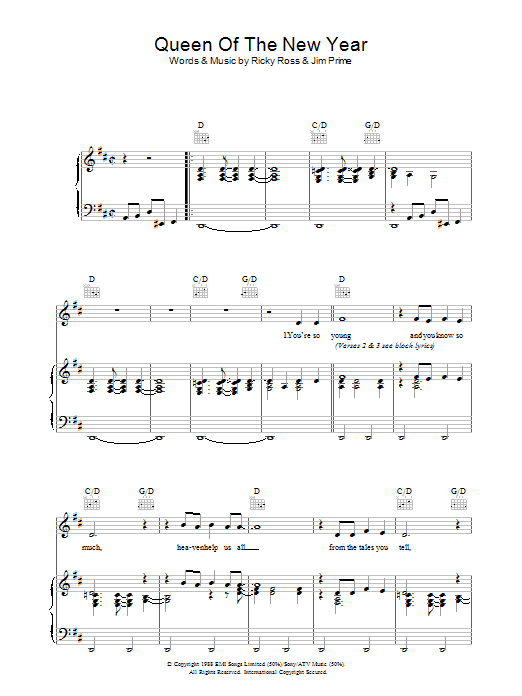 Queen Of The New Year (Piano, Vocal & Guitar Chords) von Deacon Blue