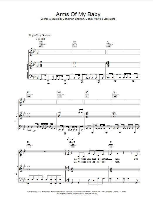 Arms Of My Baby (Piano, Vocal & Guitar Chords) von Joss Stone