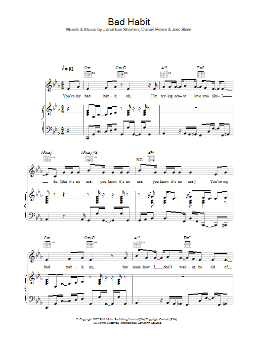 Bad Habit (Piano, Vocal & Guitar Chords) von Joss Stone