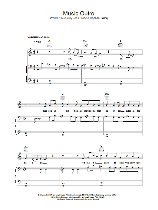 Music (Outro) (Piano, Vocal & Guitar Chords) von Joss Stone