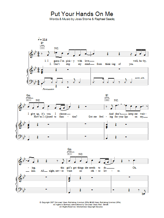 Put Your Hands On Me (Piano, Vocal & Guitar Chords) von Joss Stone