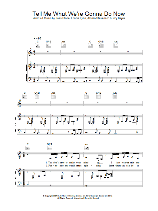 Tell Me What We're Gonna Do Now (Piano, Vocal & Guitar Chords) von Joss Stone