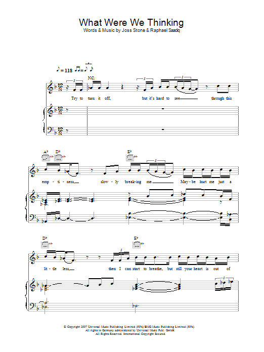 What Were We Thinking (Piano, Vocal & Guitar Chords) von Joss Stone