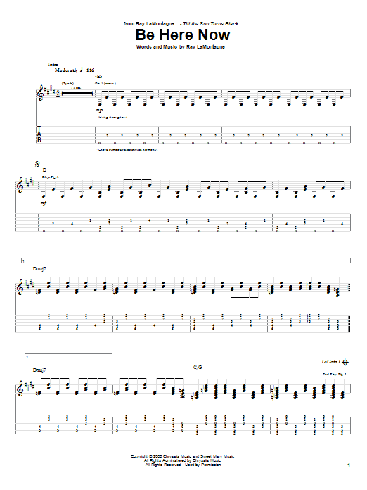 Be Here Now (Guitar Tab) von Ray LaMontagne