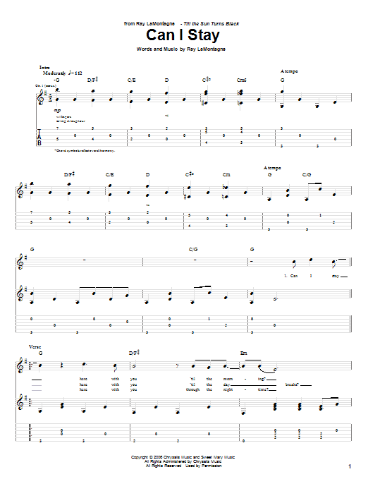 Can I Stay (Guitar Tab) von Ray LaMontagne