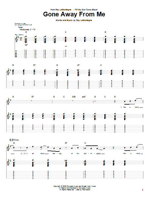 Gone Away From Me (Guitar Tab) von Ray LaMontagne