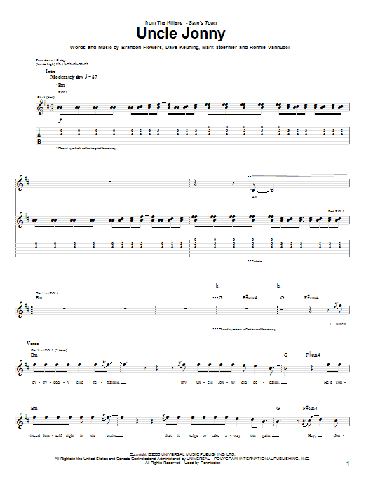 Uncle Jonny (Guitar Tab) von The Killers