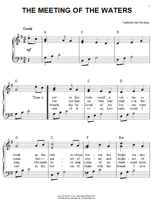 The Meeting Of The Waters (Easy Piano) von Irish Folksong