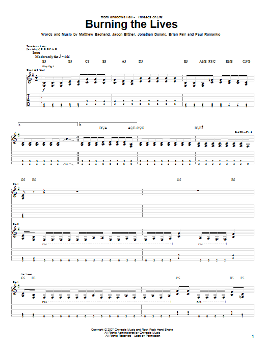 Burning The Lives (Guitar Tab) von Shadows Fall