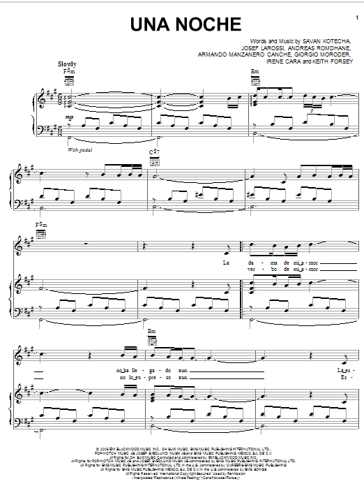 Una Noche (Piano, Vocal & Guitar Chords (Right-Hand Melody)) von Il Divo