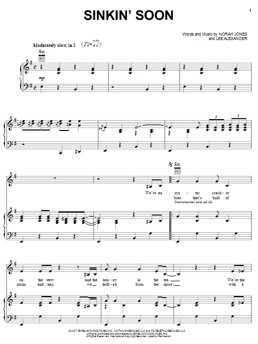 Sinkin' Soon (Piano, Vocal & Guitar Chords (Right-Hand Melody)) von Norah Jones