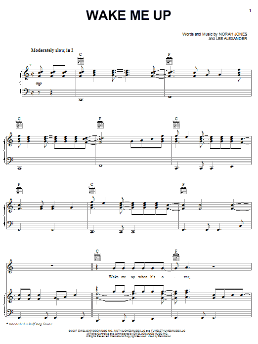 Wake Me Up (Piano, Vocal & Guitar Chords (Right-Hand Melody)) von Norah Jones