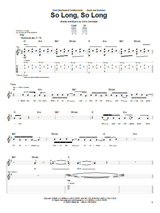 So Long, So Long (Guitar Tab) von Dashboard Confessional