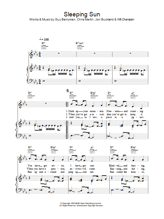 Sleeping Sun (Piano, Vocal & Guitar Chords) von Coldplay