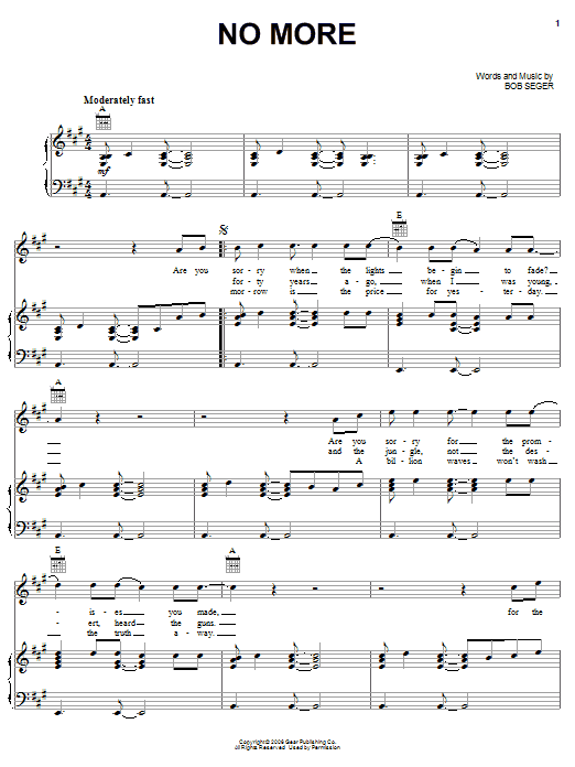 No More (Piano, Vocal & Guitar Chords (Right-Hand Melody)) von Bob Seger
