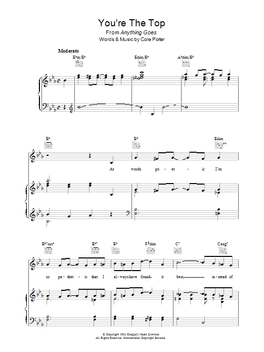 You're The Top (Piano, Vocal & Guitar Chords) von Cole Porter