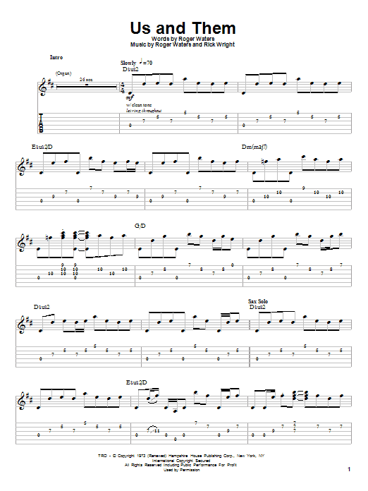 Us And Them (Guitar Tab (Single Guitar)) von Pink Floyd