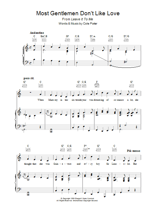 Most Gentlemen Don't Like Love (Piano, Vocal & Guitar Chords) von Cole Porter