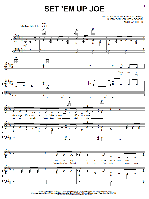 Set 'Em Up Joe (Piano, Vocal & Guitar Chords (Right-Hand Melody)) von Vern Gosdin