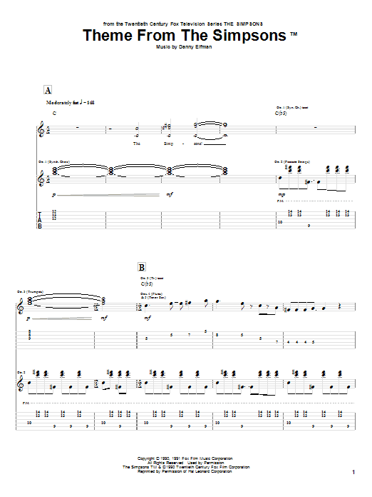 Theme From The Simpsons (Guitar Tab) von Danny Elfman