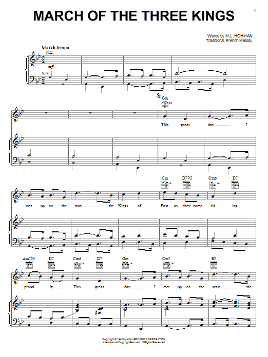 March Of The Three Kings (Piano, Vocal & Guitar Chords (Right-Hand Melody)) von M.L. Hohman