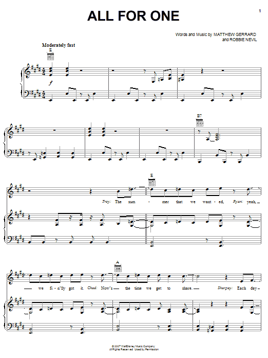 All For One (Piano, Vocal & Guitar Chords (Right-Hand Melody)) von High School Musical 2