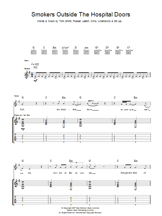 Smokers Outside The Hospital Doors (Guitar Tab) von Editors