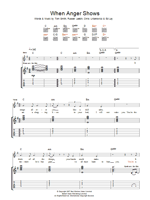 When Anger Shows (Guitar Tab) von Editors