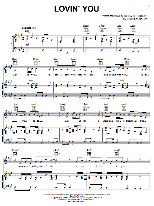 Lovin' You (Piano, Vocal & Guitar Chords (Right-Hand Melody)) von Minnie Riperton