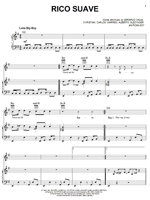 Rico Suave (Piano, Vocal & Guitar Chords (Right-Hand Melody)) von Gerardo