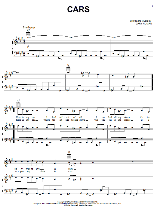 Cars (Piano, Vocal & Guitar Chords (Right-Hand Melody)) von Gary Numan