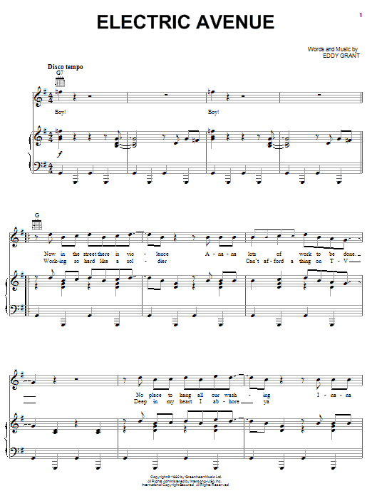 Electric Avenue (Piano, Vocal & Guitar Chords (Right-Hand Melody)) von Eddy Grant