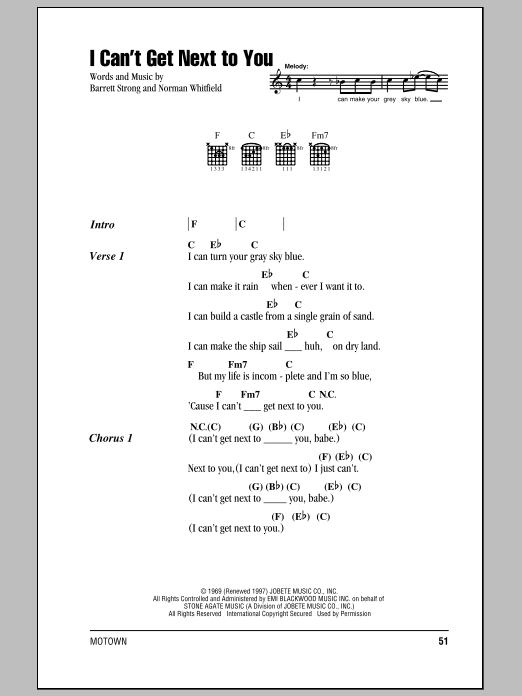 I Can't Get Next To You (Guitar Chords/Lyrics) von The Temptations