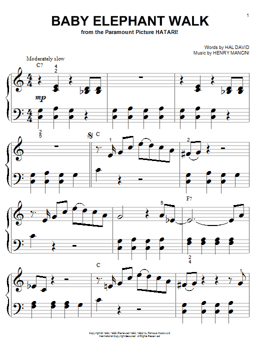 Baby Elephant Walk (Big Note Piano) von Henry Mancini