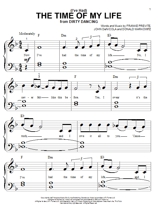 (I've Had) The Time Of My Life (Big Note Piano) von Bill Medley & Jennifer Warnes