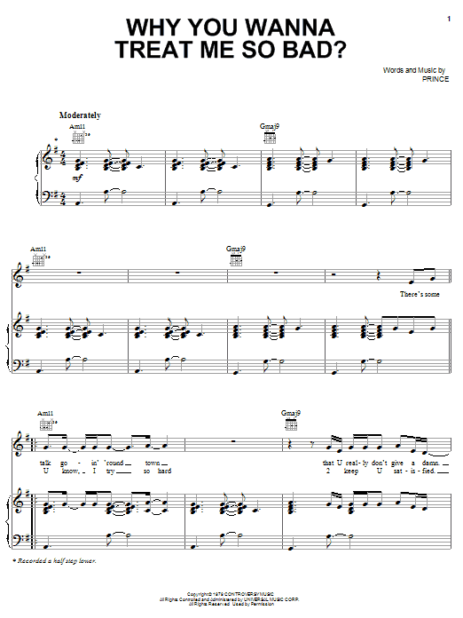 Why You Wanna Treat Me So Bad (Piano, Vocal & Guitar Chords (Right-Hand Melody)) von Prince