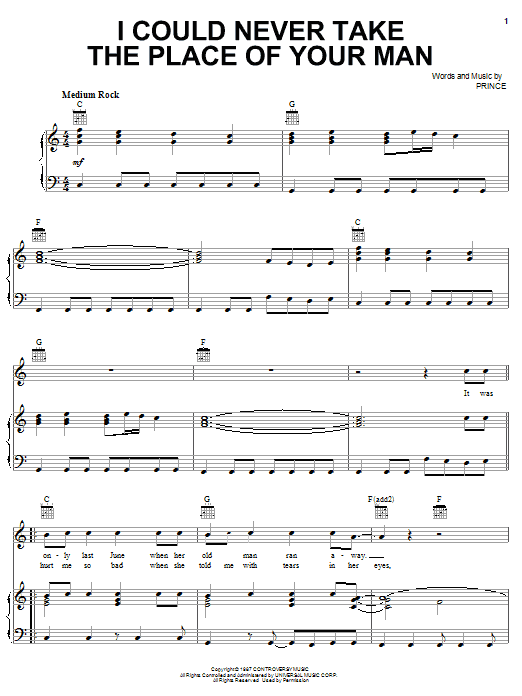 I Could Never Take The Place Of Your Man (Piano, Vocal & Guitar Chords (Right-Hand Melody)) von Prince