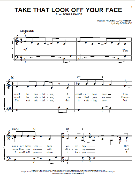 Take That Look Off Your Face (Easy Piano) von Andrew Lloyd Webber