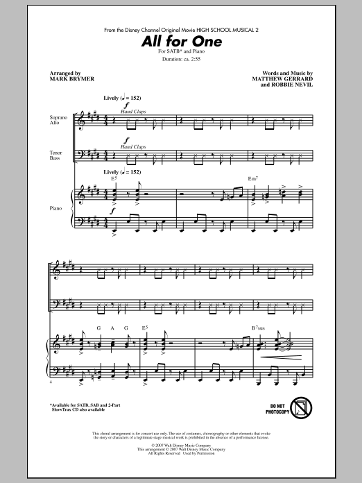 All For One (from High School Musical 2) (SATB Choir) von Mark Brymer