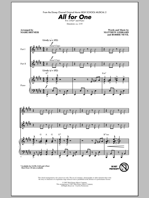 All For One (from High School Musical 2) (2-Part Choir) von Mark Brymer