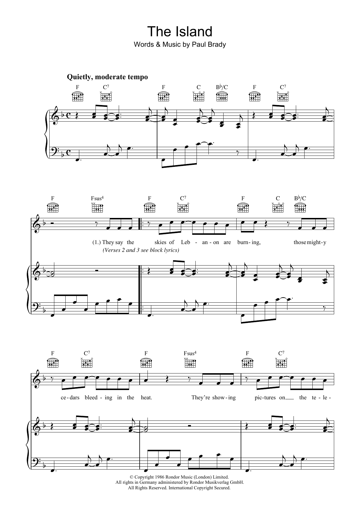 The Island (Piano, Vocal & Guitar Chords) von Paul Brady