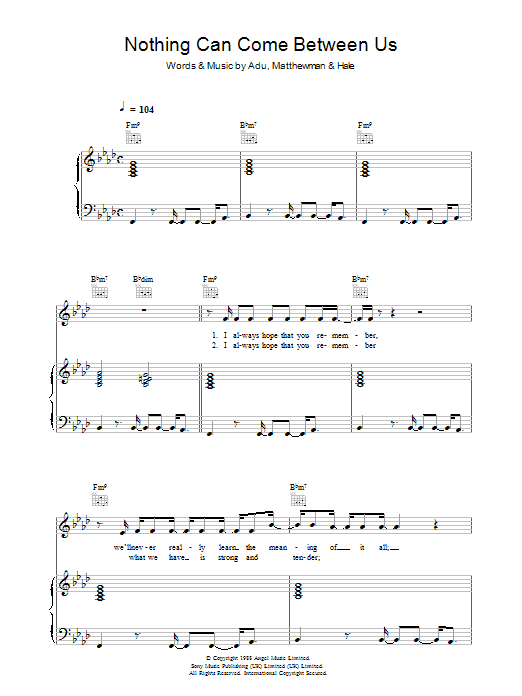 Nothing Can Come Between Us (Piano, Vocal & Guitar Chords) von Sade